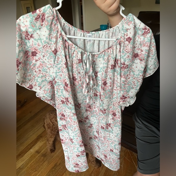 SimpleFun Women's Boho Tops Floral V Neck Short Sleeve Summer Blouse, Size 2XL - Picture 3 of 5